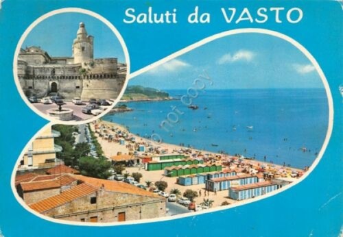 Cartolina Vasto Marina vedute spiaggia 1981 (Chieti)