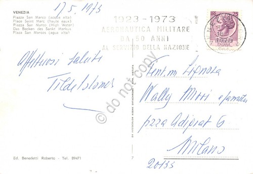 Cartolina Venezia Acqua alta timbro a targhetta Aeronautica Militare 1973
