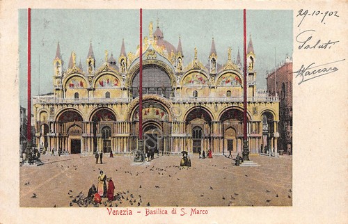 Cartolina Venezia basilica San Marco animata 1902