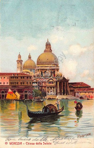 Cartolina Venezia Chiesa della Salute illustrata Trevisan 1904