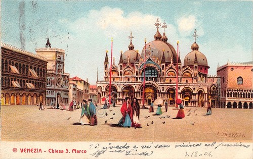Cartolina Venezia Chiesa di san Marco illustrata Trevisan 1904