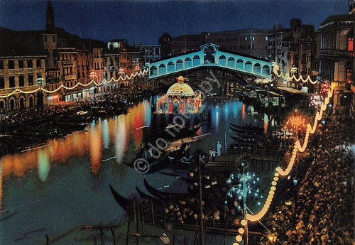 Cartolina Venezia Festa delle Luci a Canal Grande anni '70
