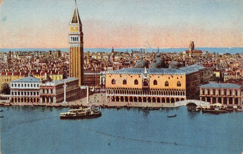Cartolina Venezia Panorama dal mare illustrata Ed Scrocchi 4718-12
