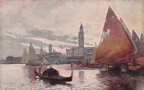 Cartolina Venezia Panorama del molo n.115-6 illustrata