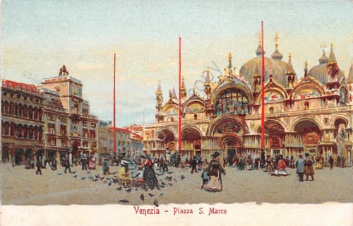 Cartolina Venezia Piazza San Marco illustrata 1909