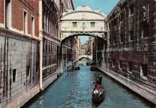 Cartolina Venezia Ponte dei Sospiri gondola animata