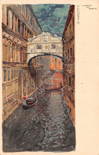 Cartolina Venezia Ponte dei Sospiri illustrata
