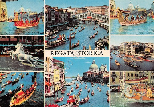 Cartolina Venezia Regata Storica vedute varie