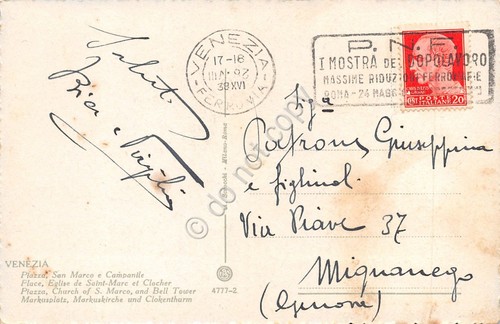 Cartolina Venezia S. Marco Timbro targhetta PNF Mostra dopolavoro 1938