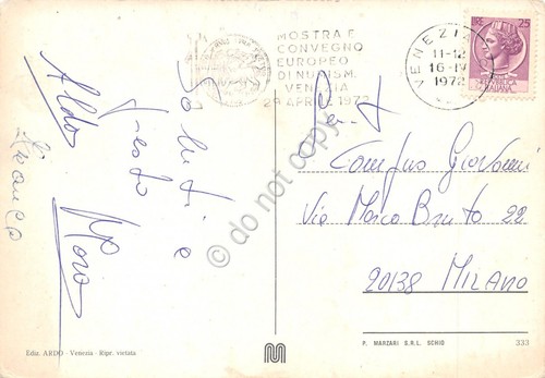 Cartolina Venezia vedute Timbro a targhetta convegno numismatica Venezia 1972
