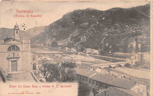 Cartolina Ventimiglia Alveo del fiume Roia Chiesa San Giovanni primi …