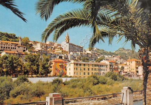 Cartolina Ventimiglia panorama parziale città alta case fiume anni '70