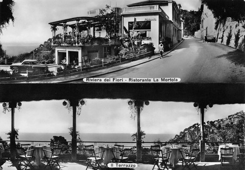 Cartolina Ventimiglia Ristorante la Mortola doppio panorama retro Riccadonna