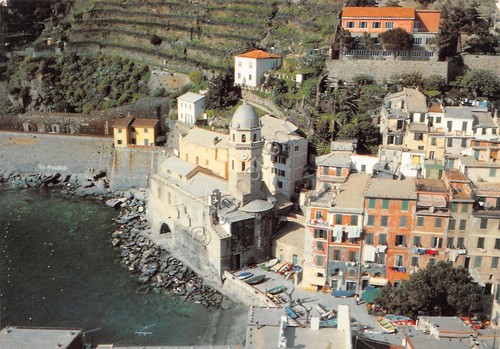Cartolina Vernazza panorama case sulla marina