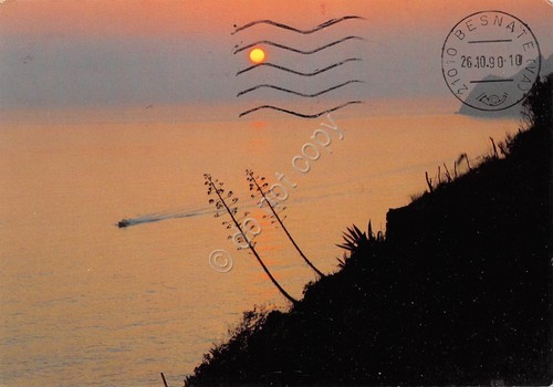 Cartolina Vernazza Tramonto 1990 (La Spezia)