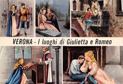 Cartolina Verona i luoghi di Giulietta e Romeo vedute varie …