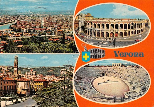 Cartolina Verona panorama via arena 1984