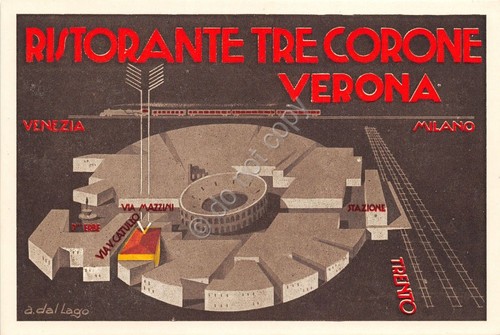 Cartolina Verona Ristorante tre Corone Illustrata Dal Lago