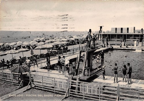 Cartolina Viareggio Bagni Piemonte Piscina 1950