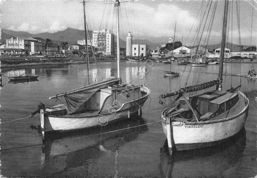 Cartolina Viareggio Darsena Barche 1954 (Lucca)