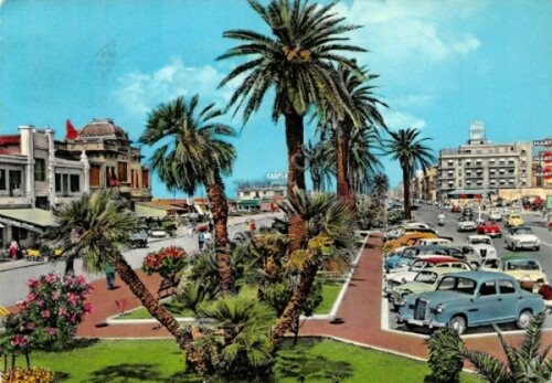 Cartolina Viareggio giardini lungomare auto d'epoca 1964