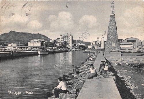 Cartolina Viareggio Molo pescatore animata 1956