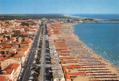 Cartolina Viareggio panorama aereo case stabilimenti balneari spiaggia anni '80