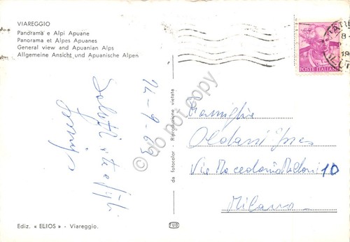 Cartolina Viareggio Panorama spiaggia dal mare barche e Alpi Apuane …