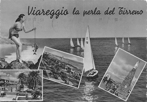 Cartolina Viareggio Pin Up barca a vela Vedutine