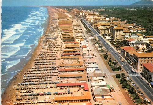 Cartolina Viareggio Spiaggia panorama aereo 1964