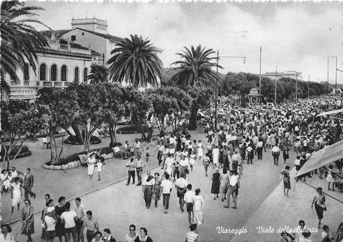 Cartolina Viareggio Viale della Libertà animata 1952