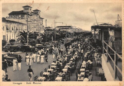 Cartolina Viareggio Viale Marconi animata bar ani '40