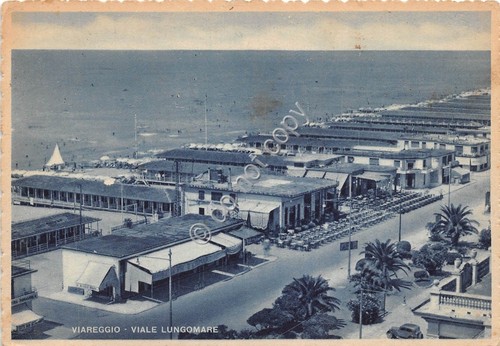 Cartolina Viareggio Viali Lungomare dall'alto 1948