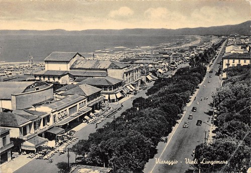Cartolina Viareggio Viali Lungomare dall'alto anni '50 (Lucca)