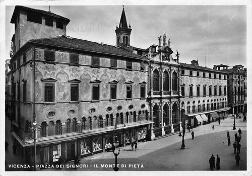 Cartolina Vicenza Piazza dei Signori Monte di Pietà animata 1936