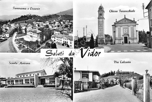 Cartolina Vidor vedute varie Scuola Chiesa Via Valcurta 1967