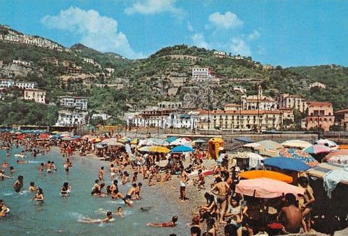 Cartolina Vietri sul Mare spiaggia di Ponente case animata anni …