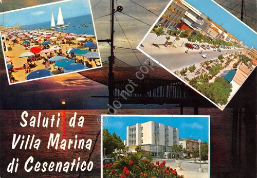 Cartolina Villa Marina di Cesenatico vedute vie paese spiaggia 1968 …