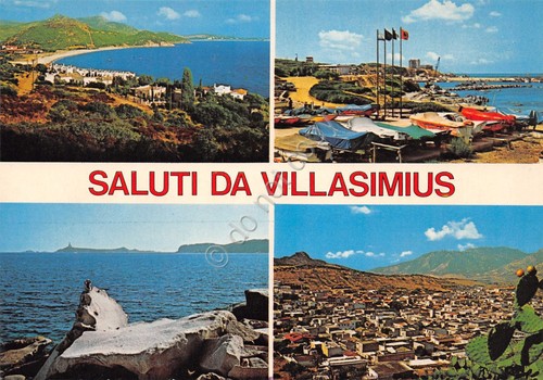 Cartolina Villasimius vedute varie paese baia spiaggia porticciolo