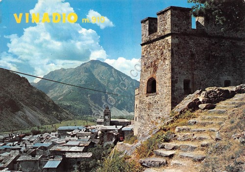 Cartolina Vinadio Fortino e panorama parziale