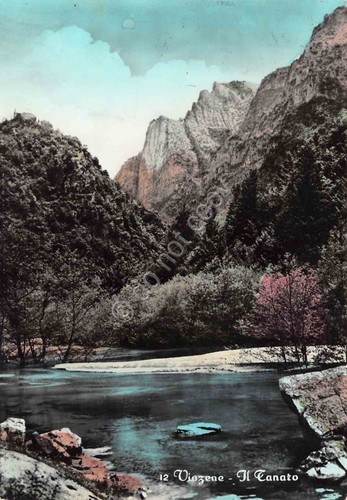 Cartolina Viozene fiume Tanaro fra le montagne colorata 1958