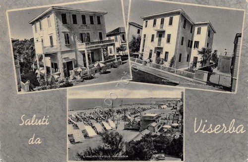 Cartolina Viserba vedute Pensione Luciana Piccolo Hotel spiaggia 1955