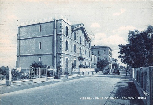 Cartolina Viserba Viale Colombo Pensione Roma auto d'epoca