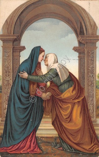 Cartolina visitazione Vergine e Santa Elisabetta timbro a targhetta postali …
