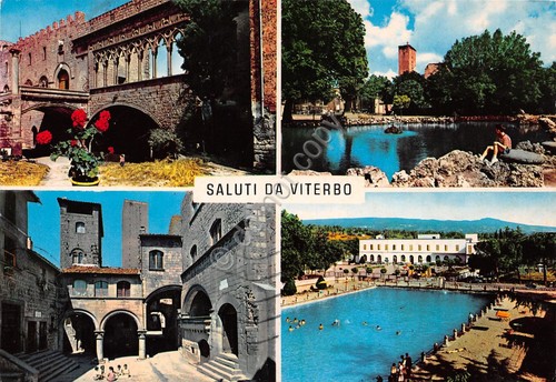 Cartolina Viterbo vedute piscina 1988