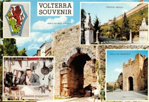 Cartolina Volterra vedute e stemma 1975 (Pisa)