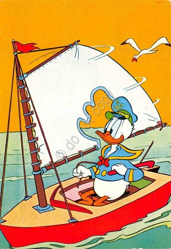 Cartolina Walt Disney Prod. Paperino in barca a vela 1971