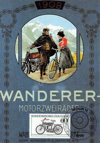 Cartolina Wanderer 1908 timbro filatelico 1983