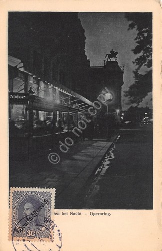 Cartolina Wien bei Nacht Opernring 1919 stamp