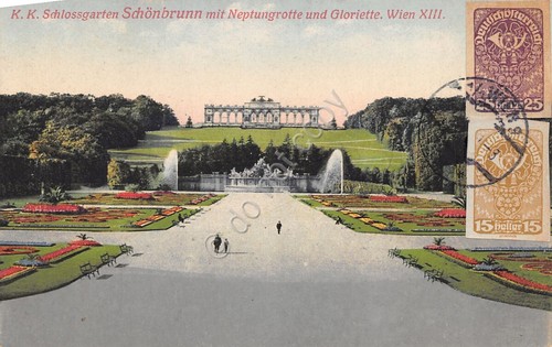 Cartolina Wien Schonbrunn mit Neptungrotte illustata 1920 Stamps 15 e …